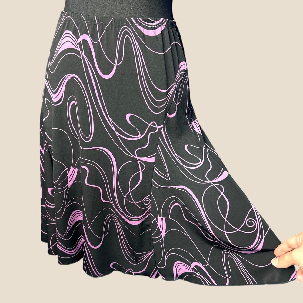 Vtg Womens Black Purple Y2K Swirl Slip Skirt Sz M Whimsigoth Fairy Grunge Flowy